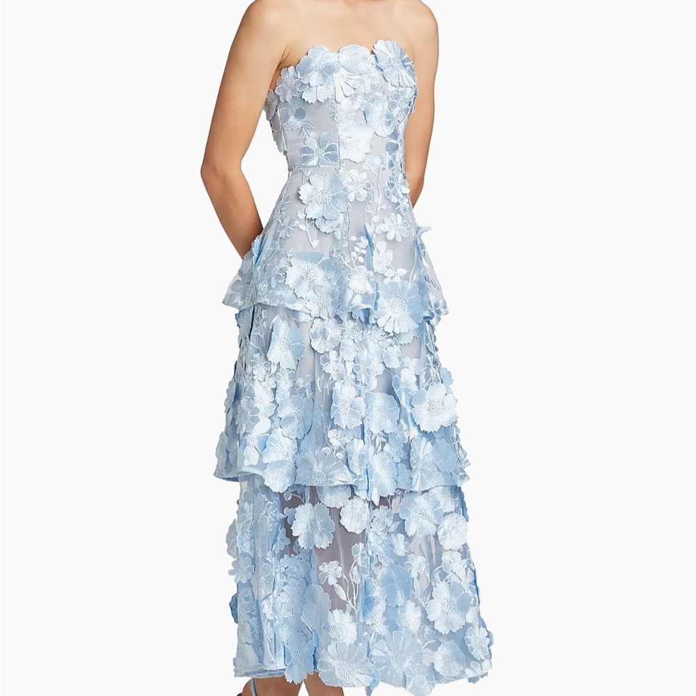Elliatt Strapless Dress with Blue Floral Appliqué